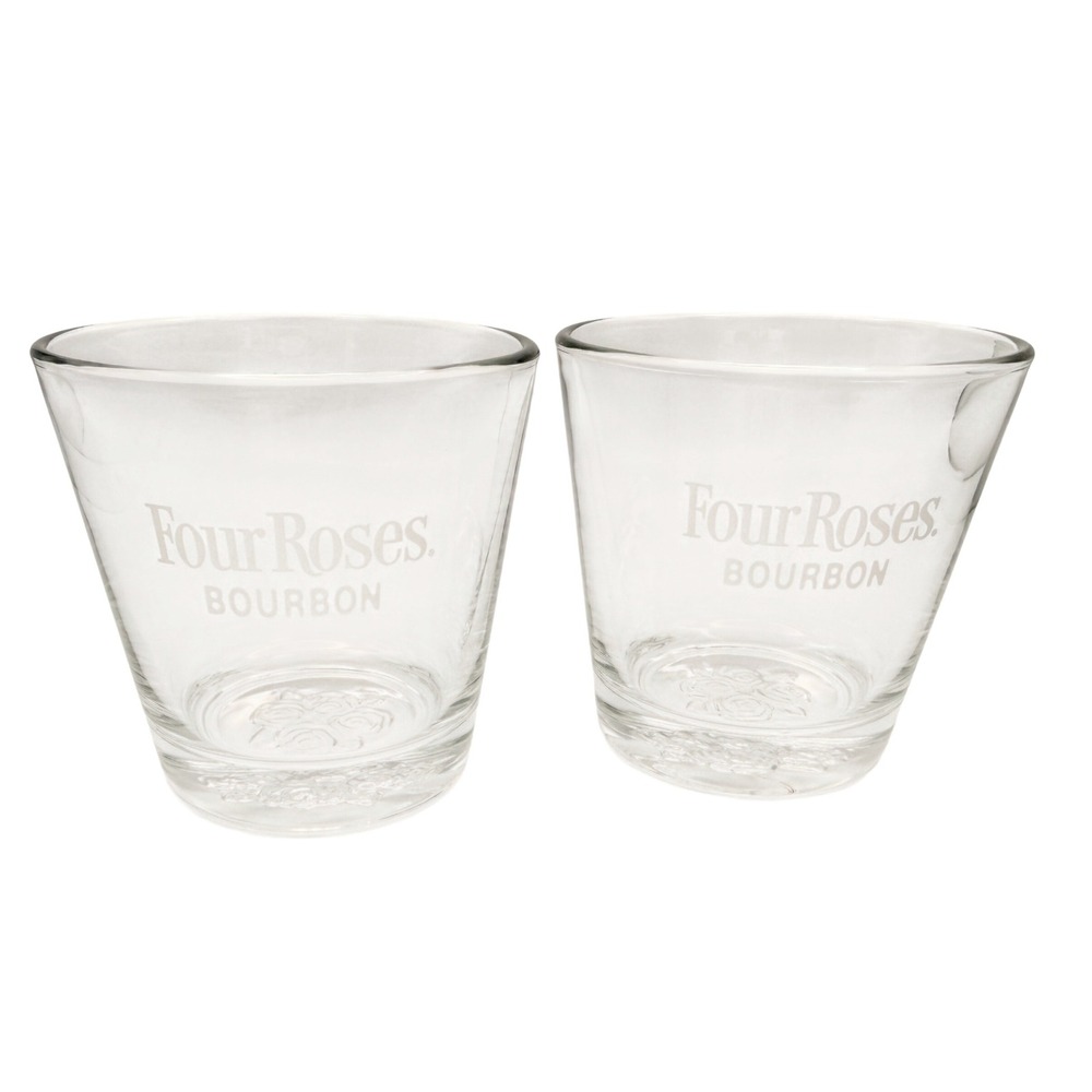 Four Roses Rocks Glasses 2 Set Clear Bourbon Whiskey Glass Barware Classic Home